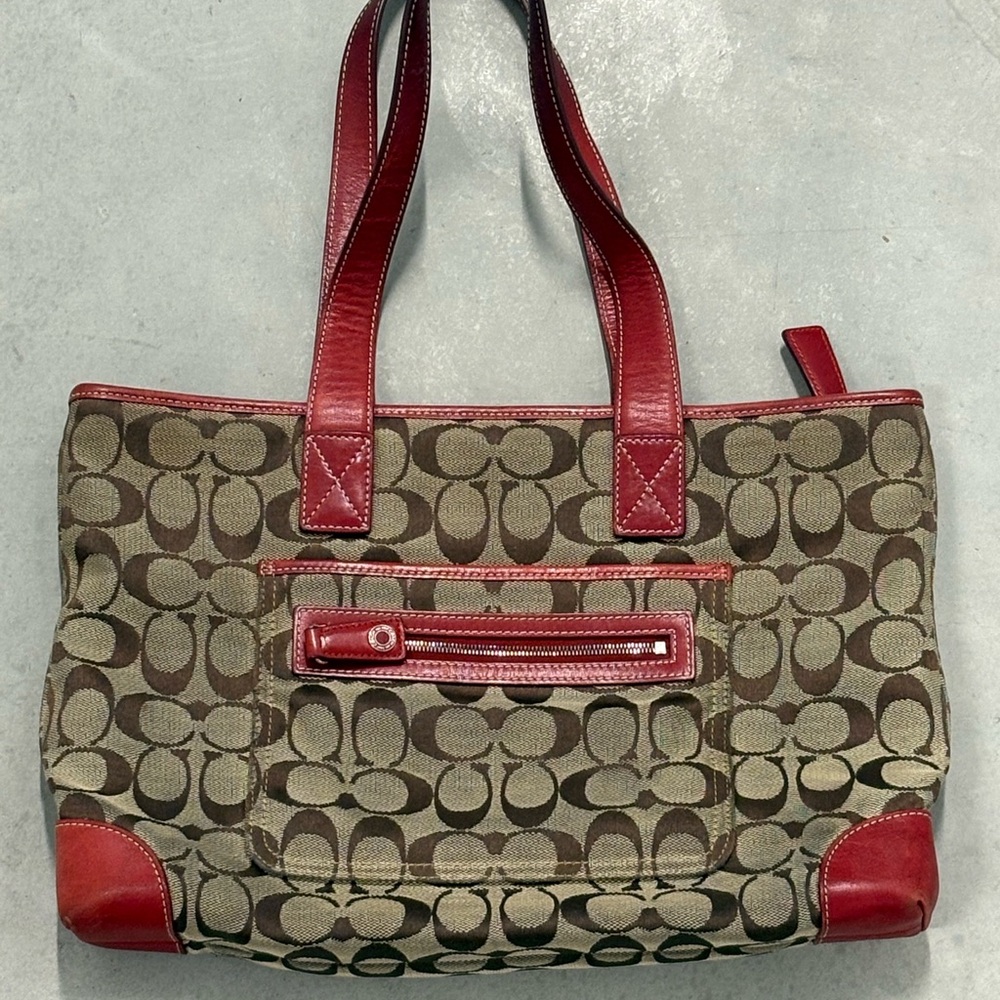 Coach Canvas Tote Bag - Red and Brown